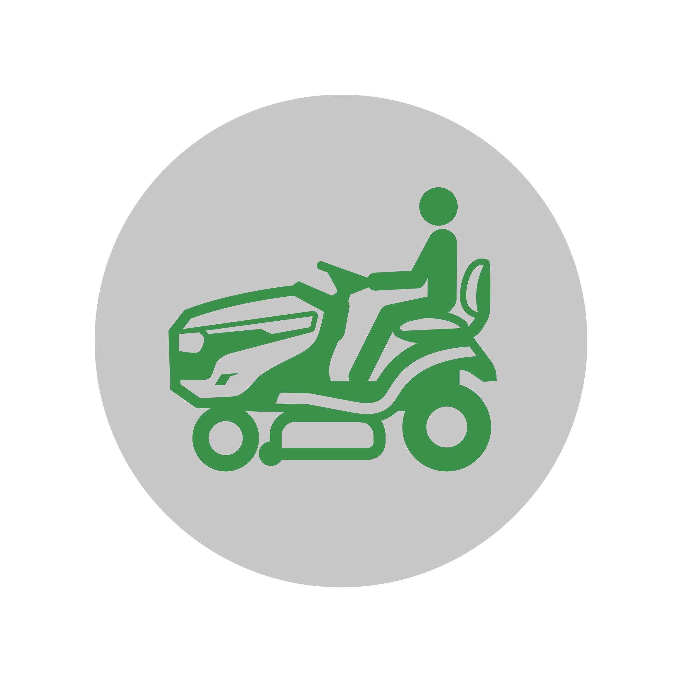 Graphic of a man riding a lawn mower
