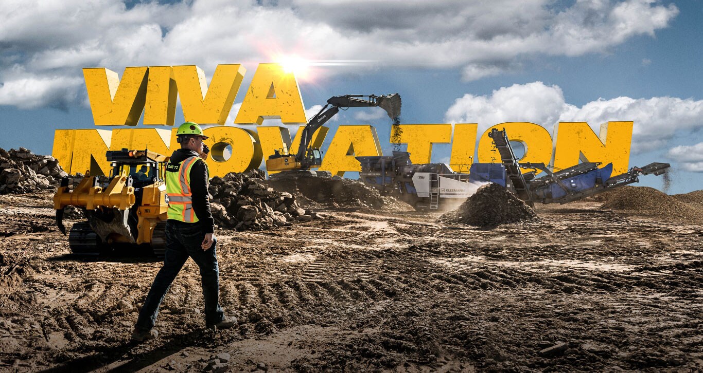 Texte VIVA INNOVATION derrière un travailleur de la construction