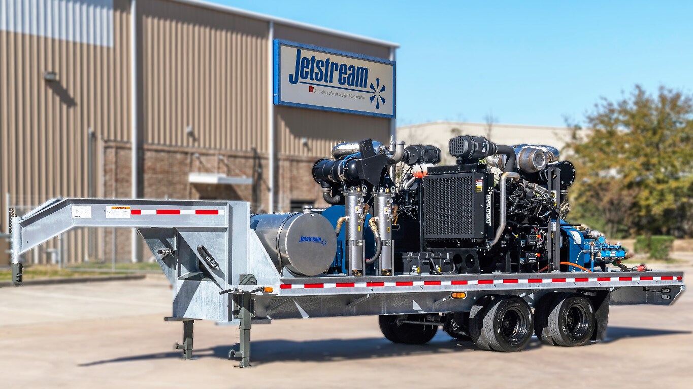 A Jetstream water blasting unit sitting on a truck bed.