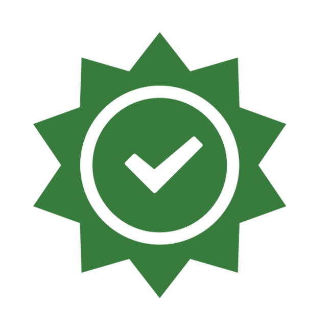 green clipart of a sun with a white checkmark in the middle