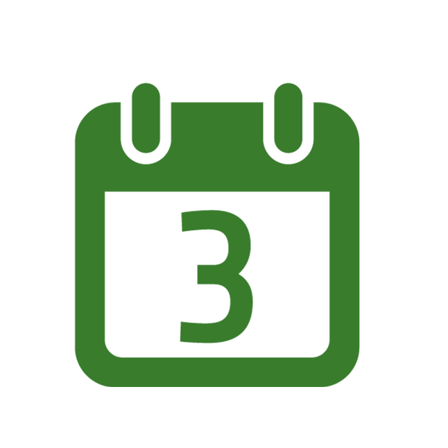 Clipart vert d'un calendrier indiquant le chiffre trois.