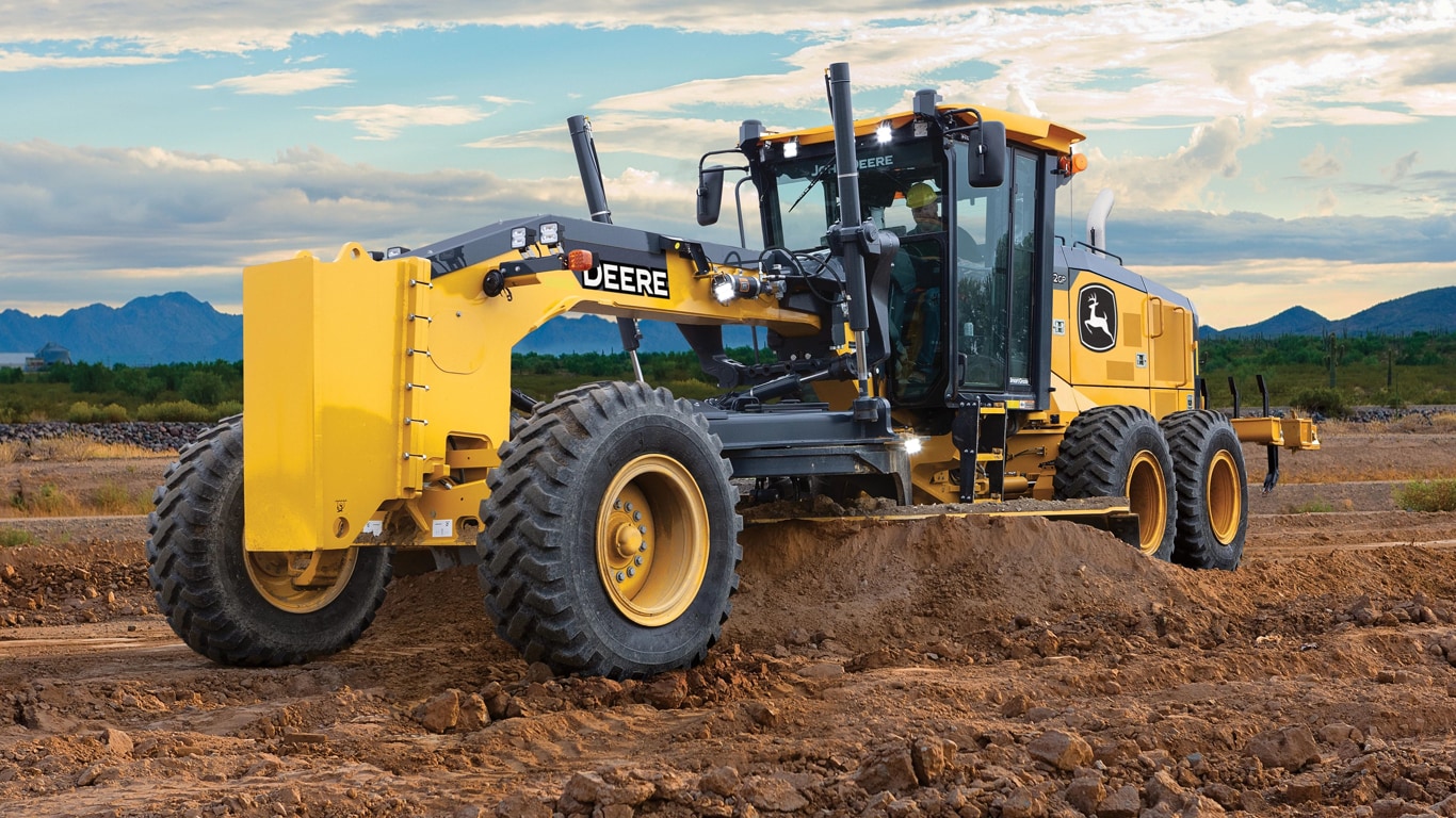 John Deere 872GP Motor Grader grading a worksite