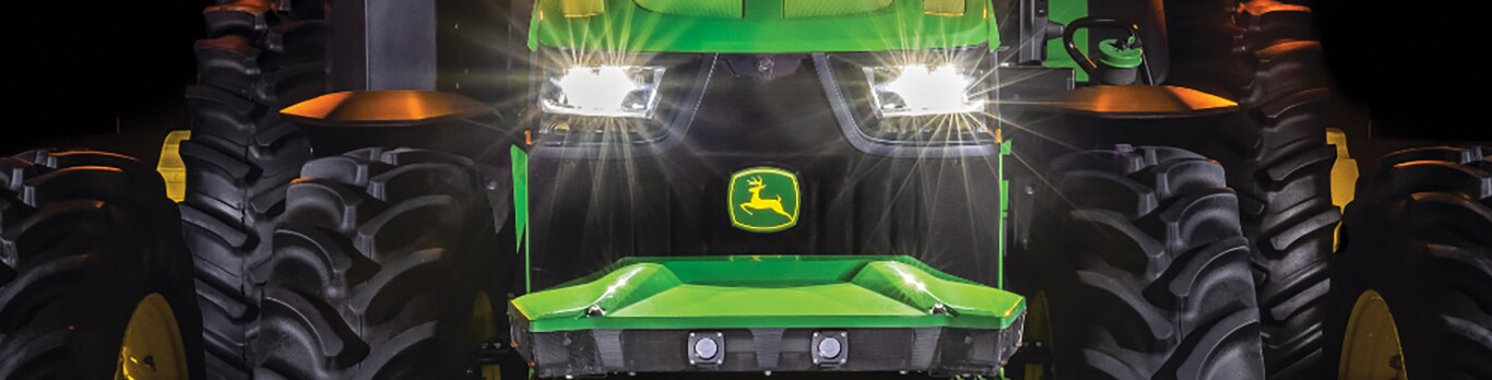 Close up of the front of a John Deere Autonomous Tractor