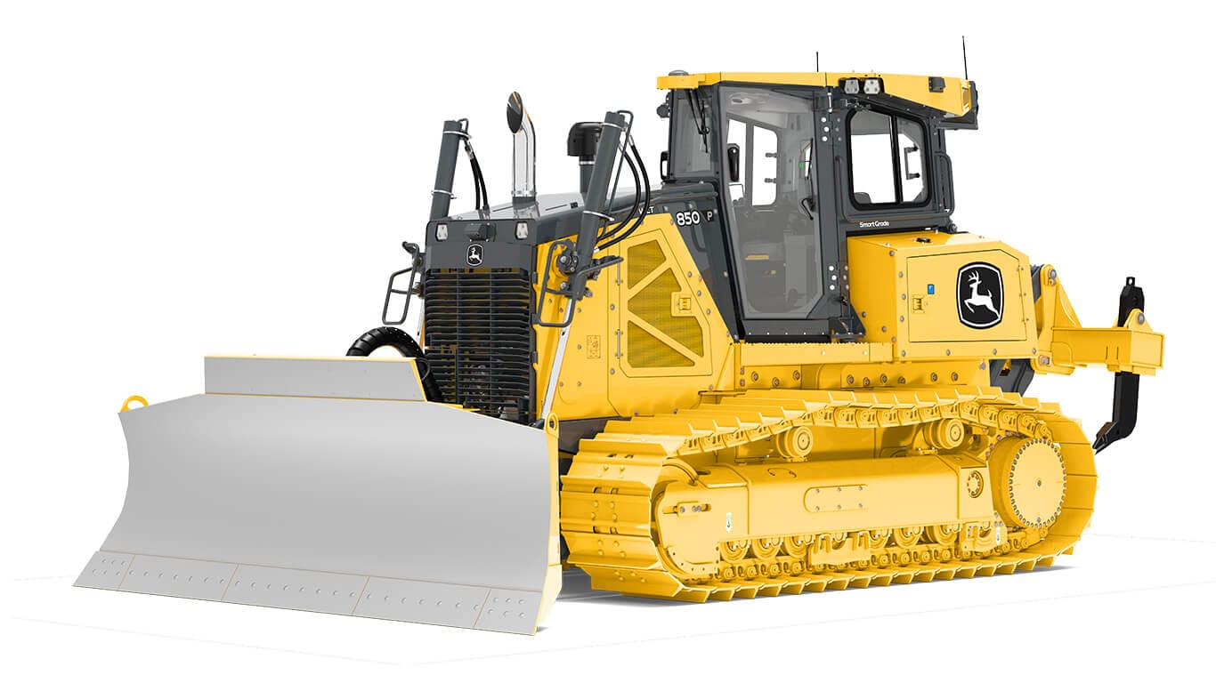 Bouteur 950K de John Deere sur fond blanc.