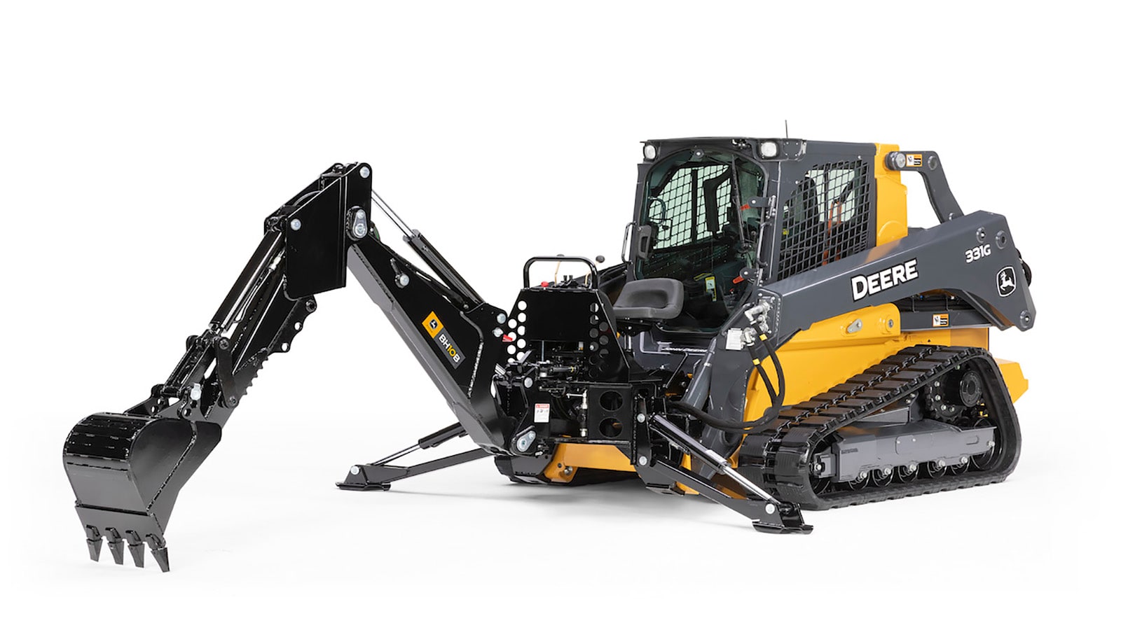 BH10B Backhoe Attachment on 331G Compact Track Loader with white background