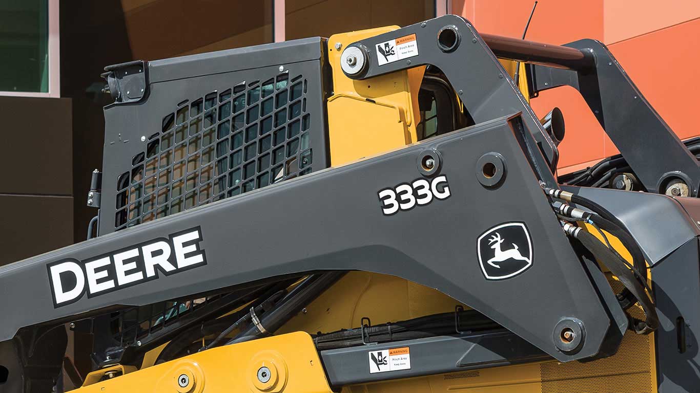 Close up of a John Deere 333G Compact Track Loader
