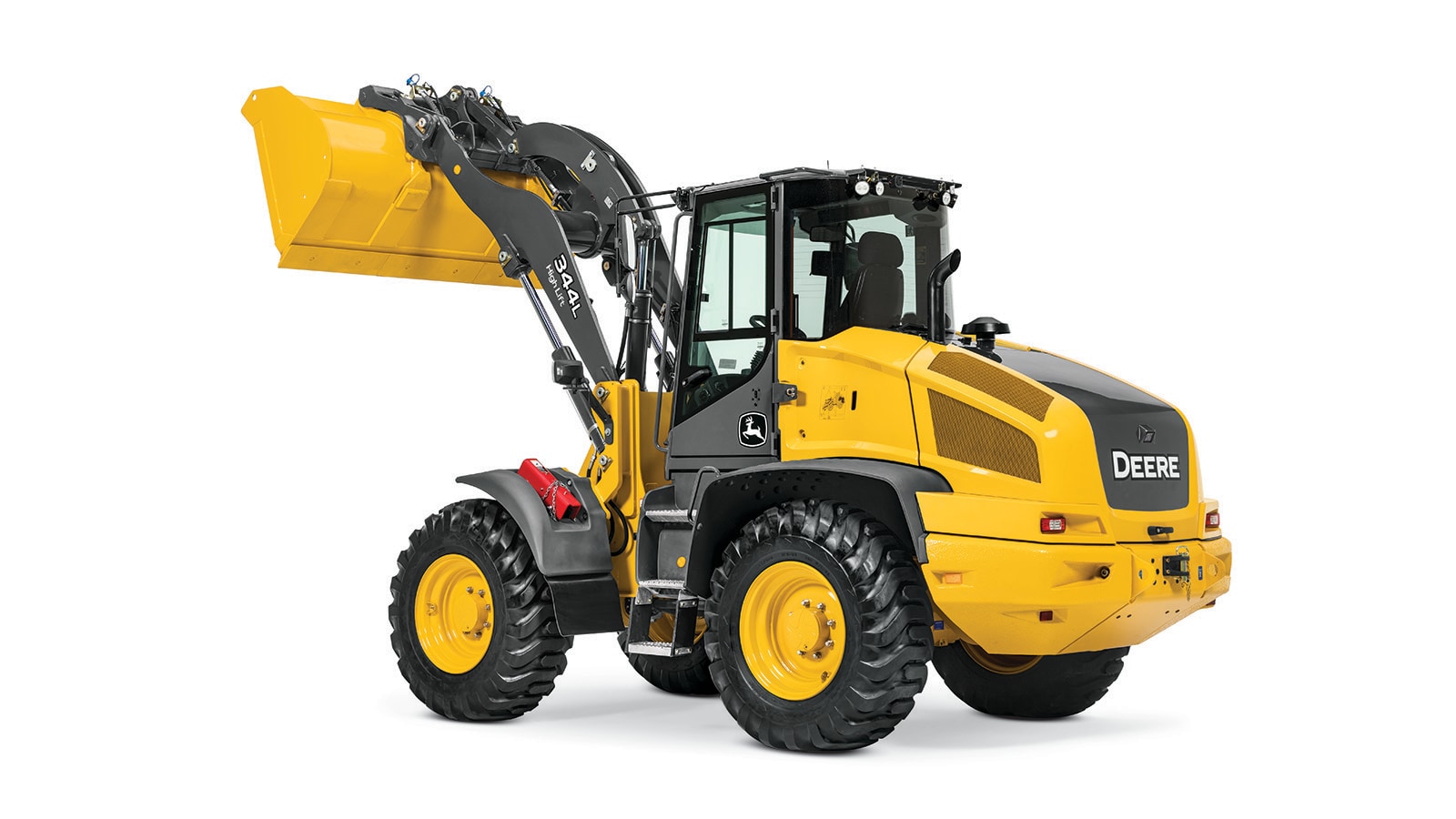 344L High Lift Wheel Loader on a white background