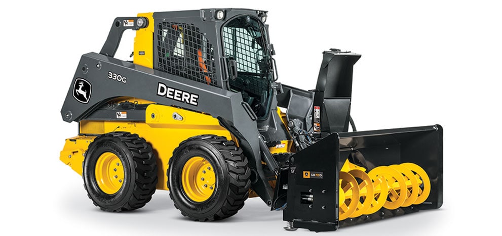 326E Skid Steer with Snow Blower attachment blowing snow