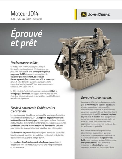 Capture d'écran de la brochure du moteur JD14