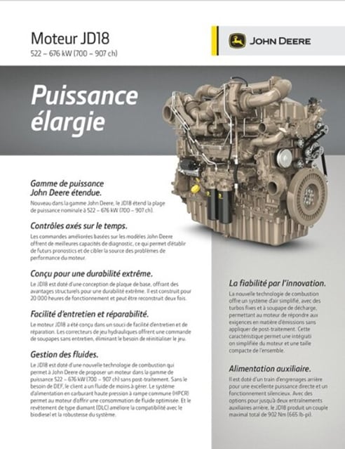 Capture d'écran de la brochure du moteur JD18