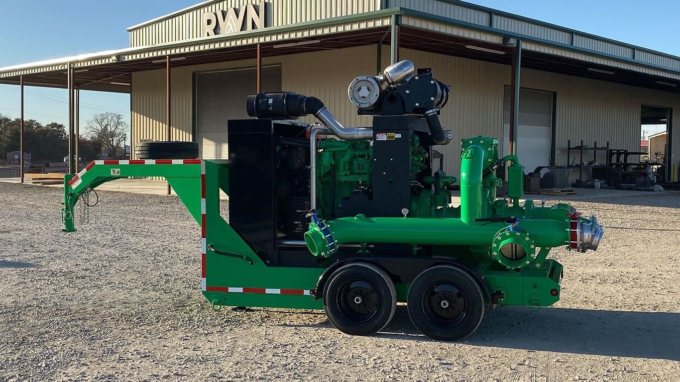 RWN fabricated pump package complete with custom-built trailer powered by John Deere industrial engine