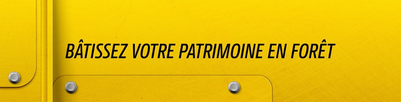 Panneau métallique jaune avec boulons et texte noir avec l'inscription « Gravez votre héritage dans les bois ».