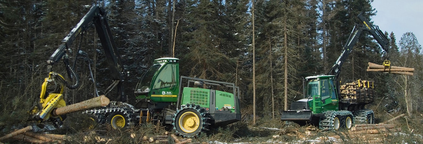 Récolteuses à roues dans la forêt