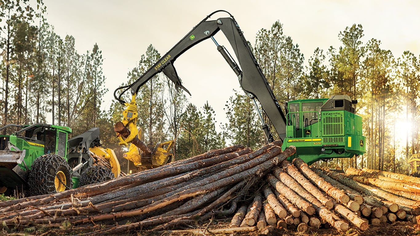 Sorting logs at a logging yard using a 437E Knuckleboom Loader