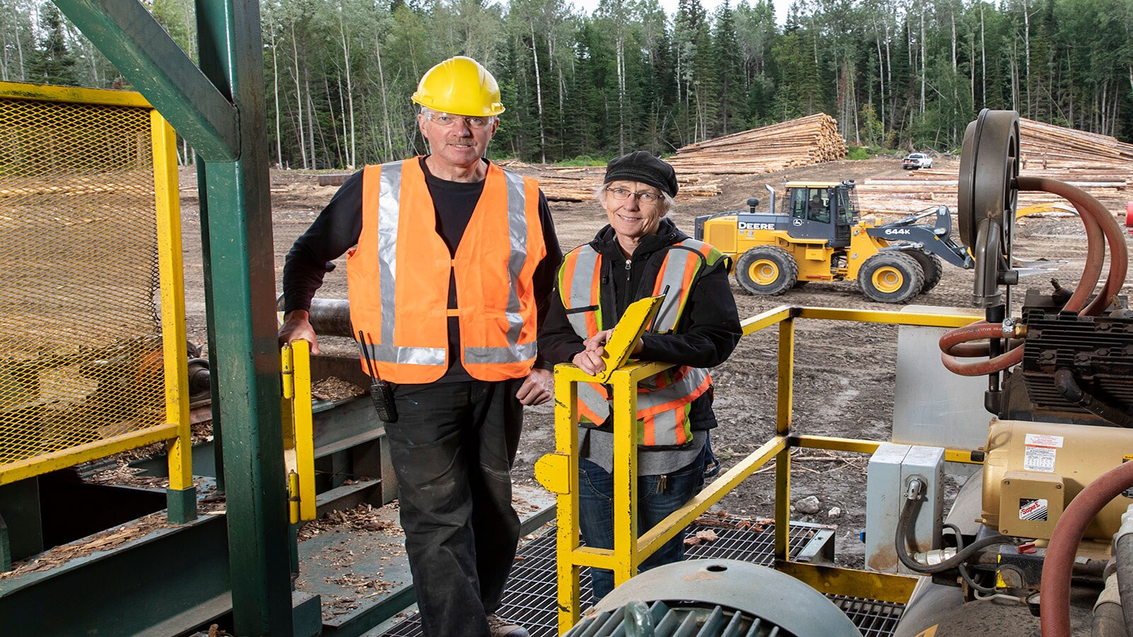 Kirsteen Laing and Andy Thompson pictured at their sawmill in British Columbia.