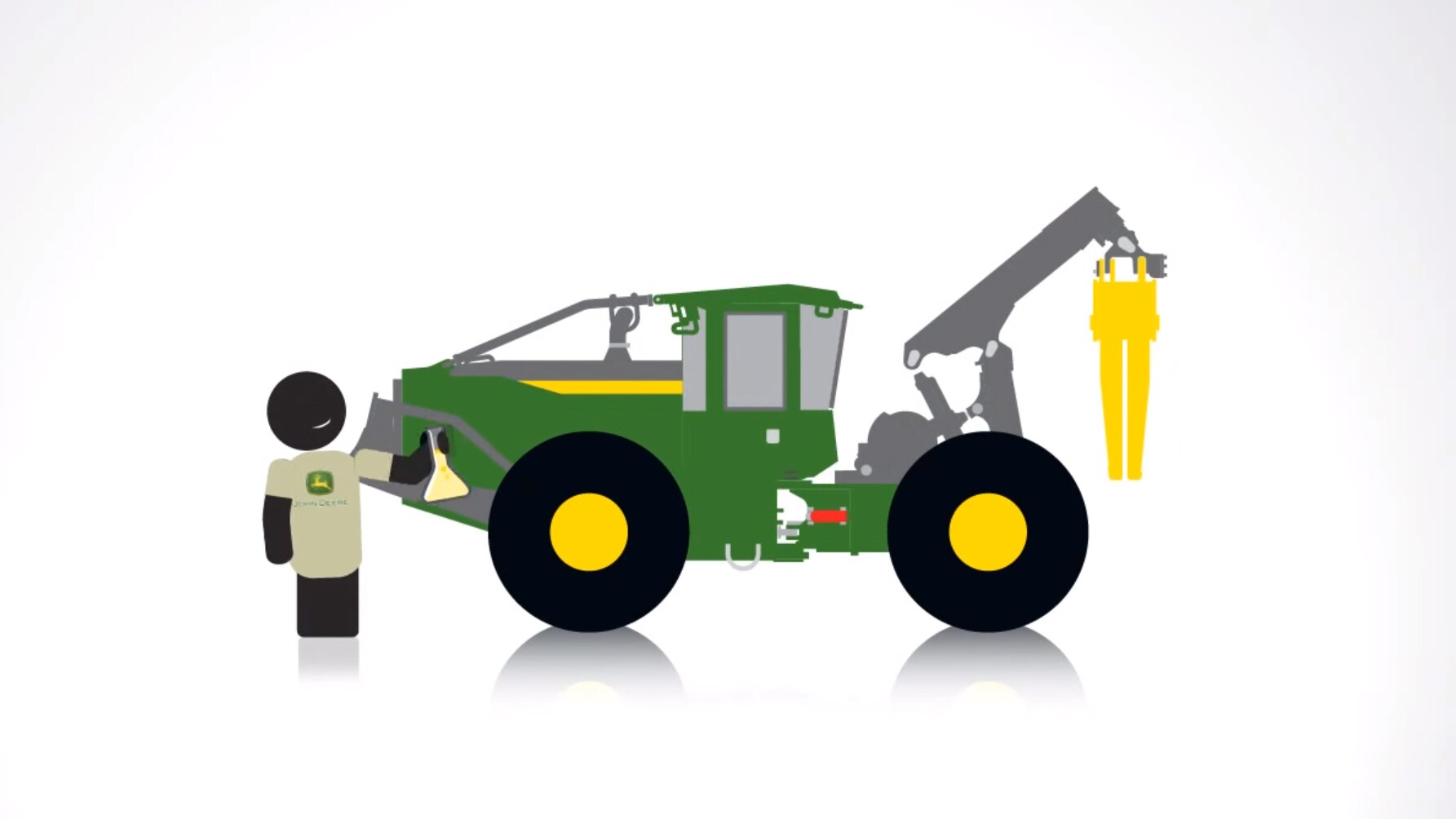 Icon graphics of a forestry skidder and a person