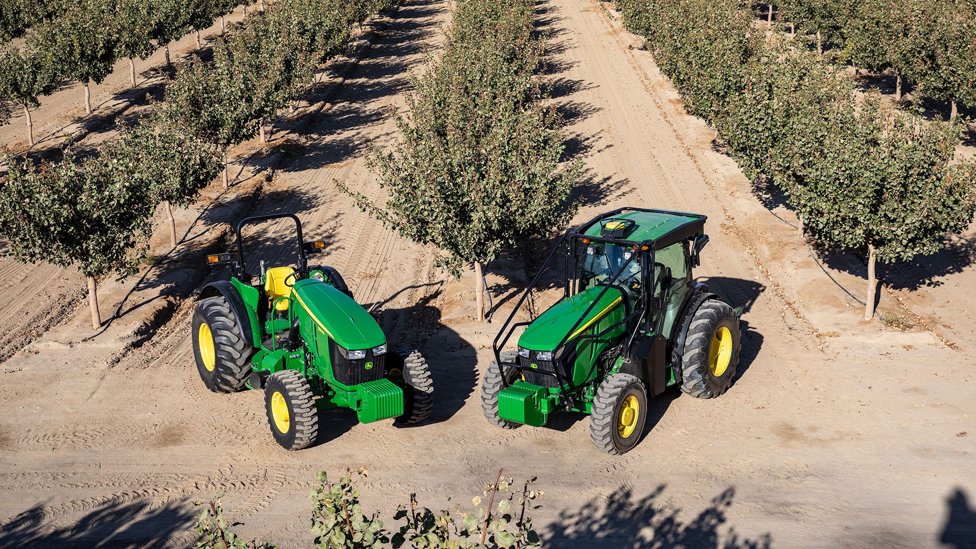 John Deere tractor working in vineyard