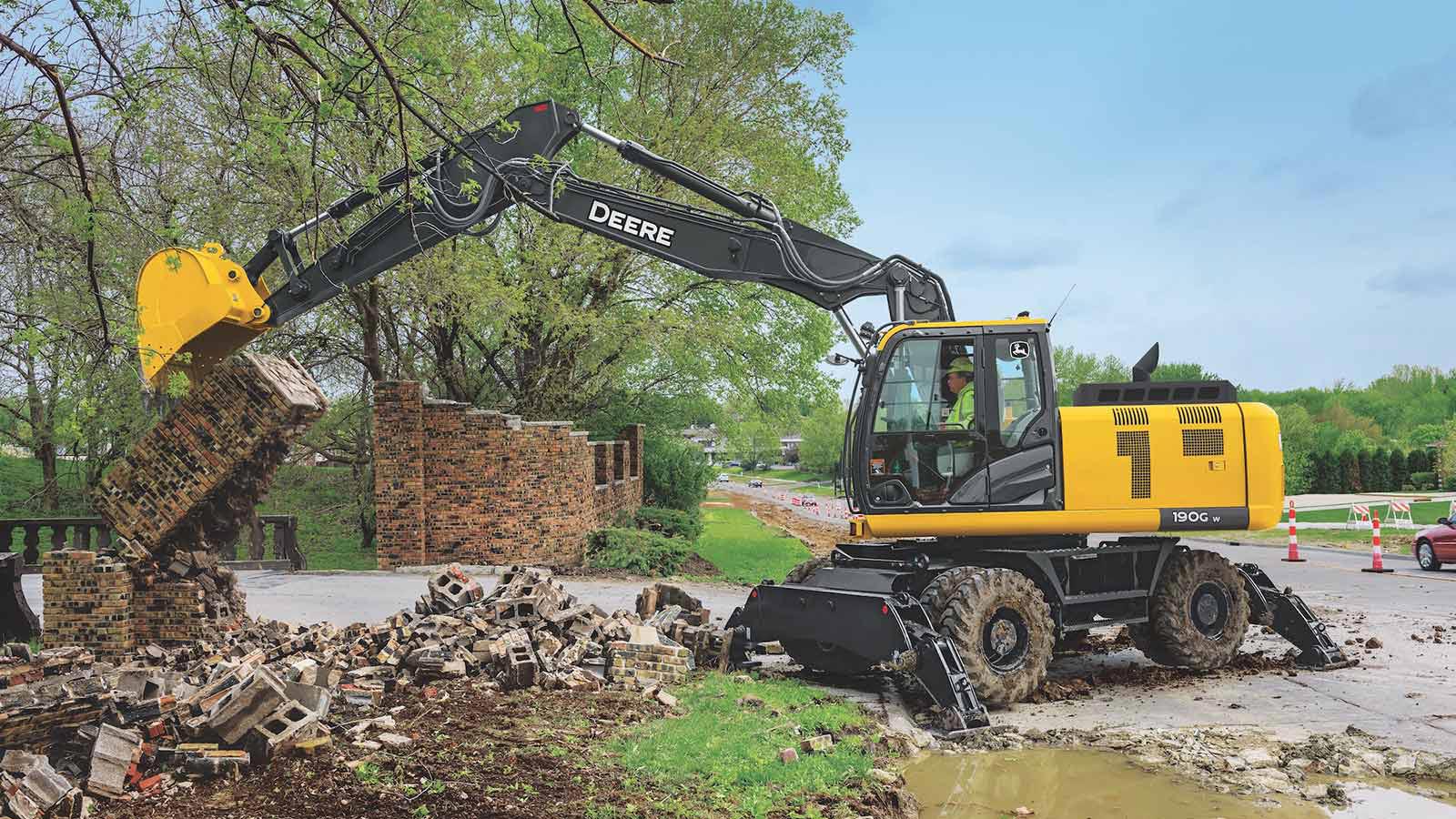 John Deere 190G W excavator models for clearing ditches, repairing sewers or potholes, loading trucks or moving Jersey Barriers.