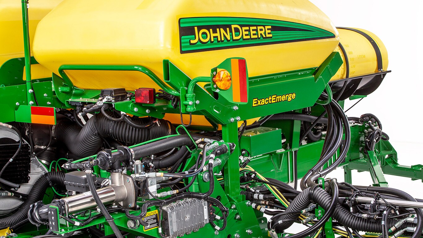 John Deere ExactRate liquid fertilizer application system close up with tank
