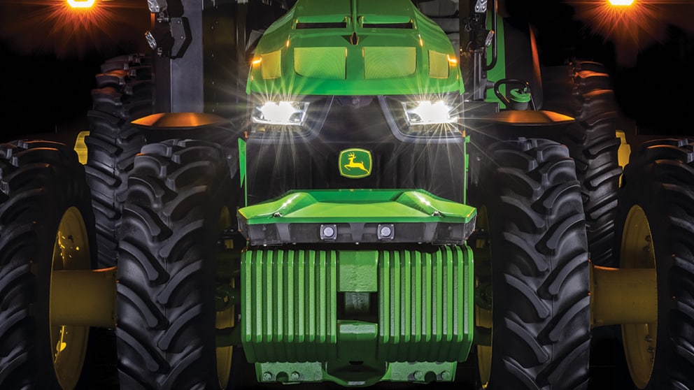 Studio image of autonomous tractor - head on view