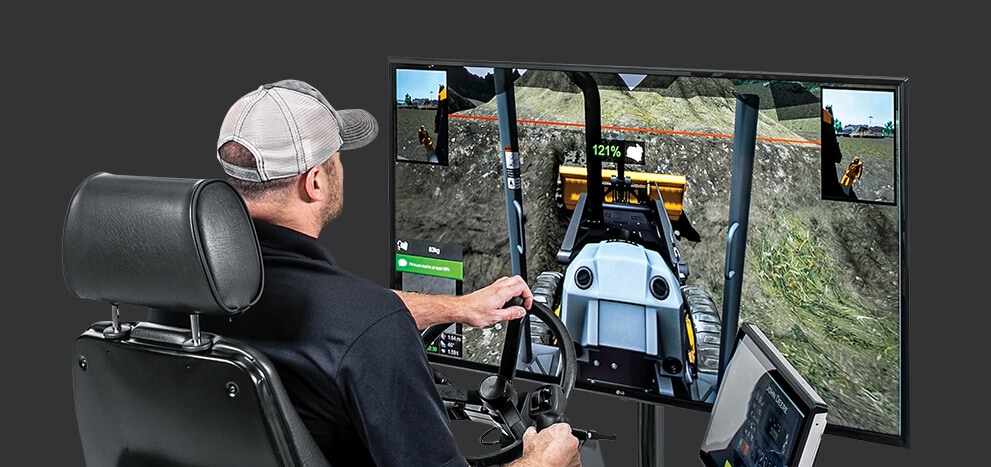 Ordinateur portable affichant un logiciel de simulation d’équipement agricole