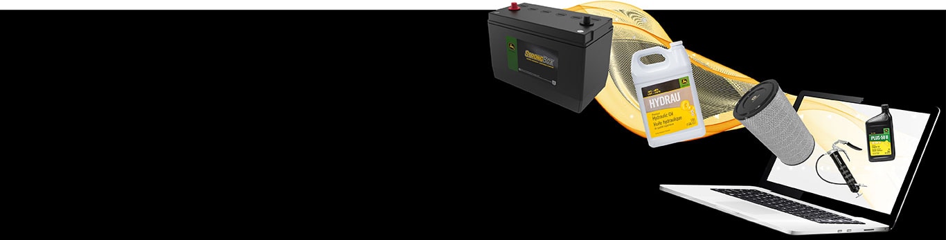 Deere parts coming out of a laptop screen with a black background