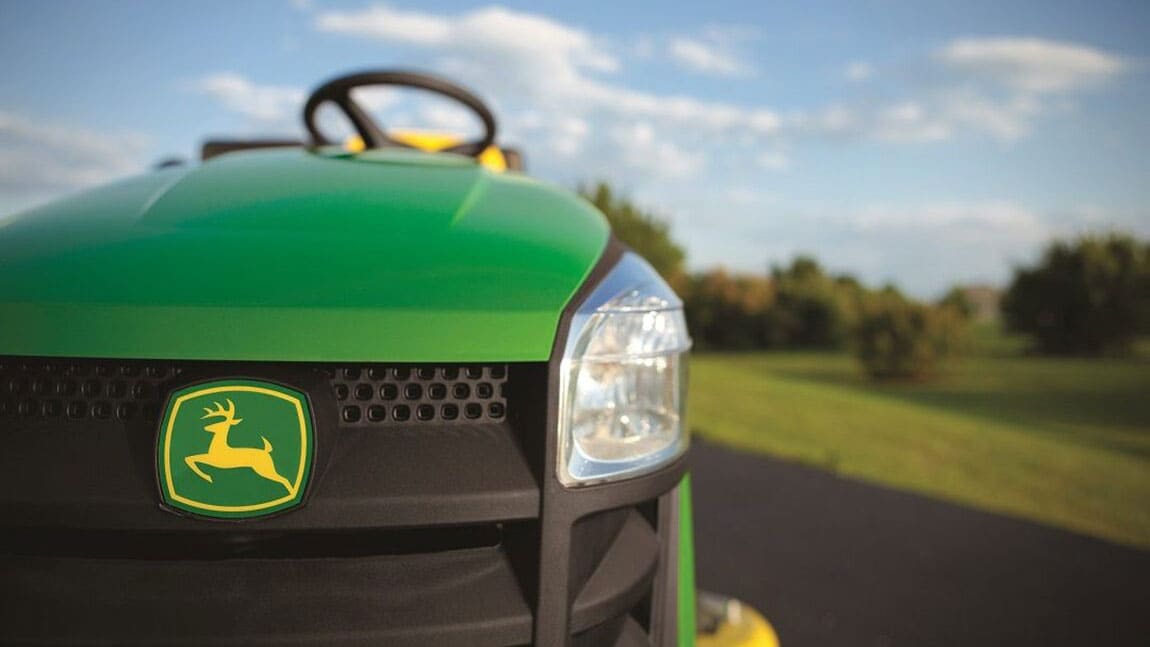 Closeup of a John Deere lawn mower