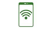 Green icon of mobile phone displaying service bars.