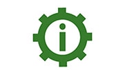 Green icon of a cog with a lowercase "i" in the center.