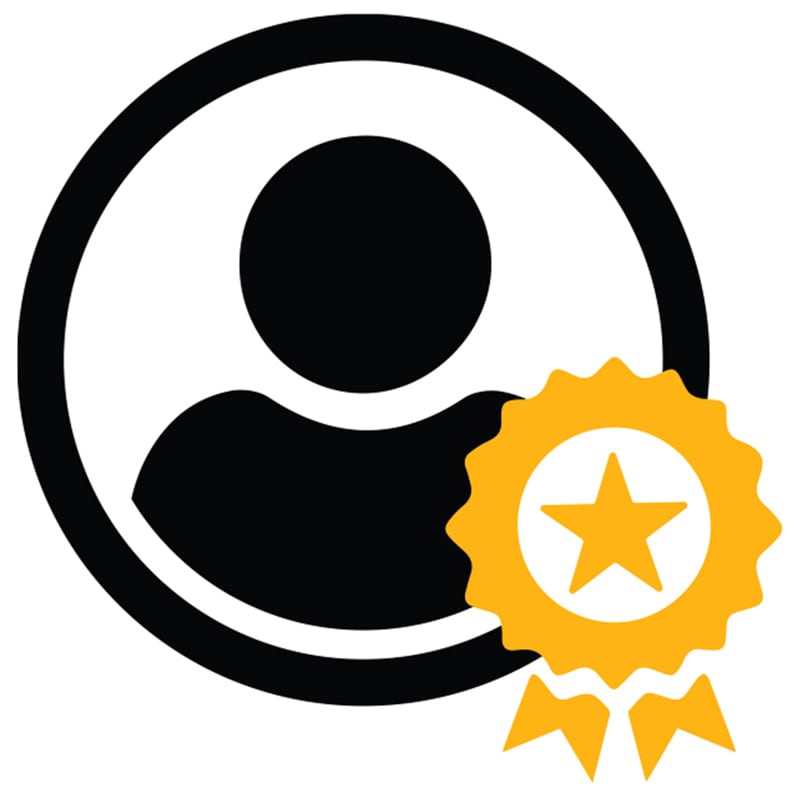 Icon of a person with a ribbon representing dealer expertise