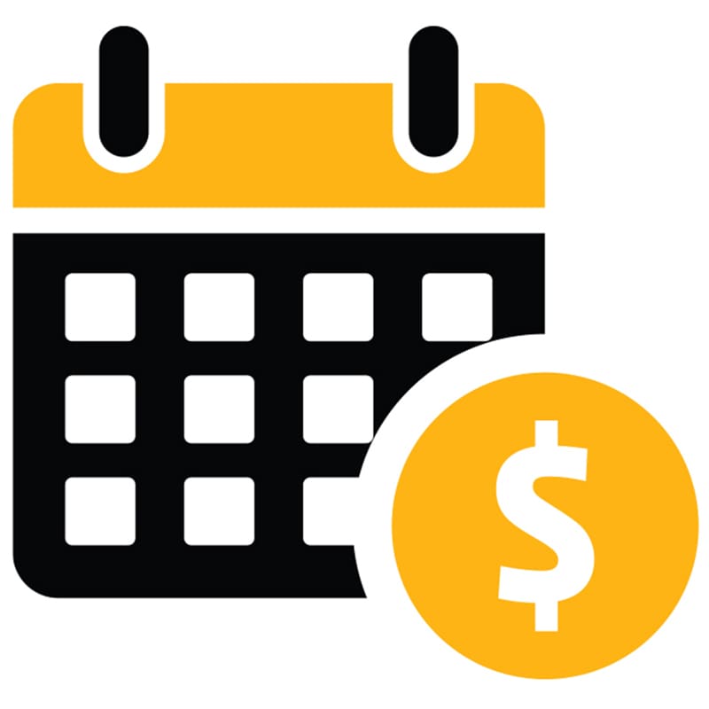 Icon of a calendar with a dollar sign, representing predictable costs