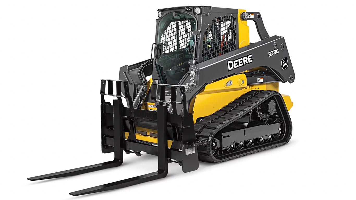 a 333G Compact Track Loader with a fork attachment
