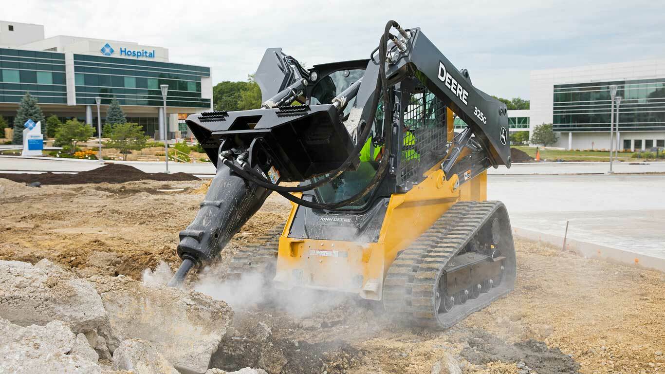 325G Compact Track Loader with hydraulic hammer attachment