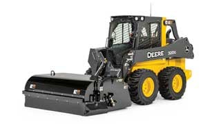 320G Skid Steer with BA96C Angle Broom attachment on white background