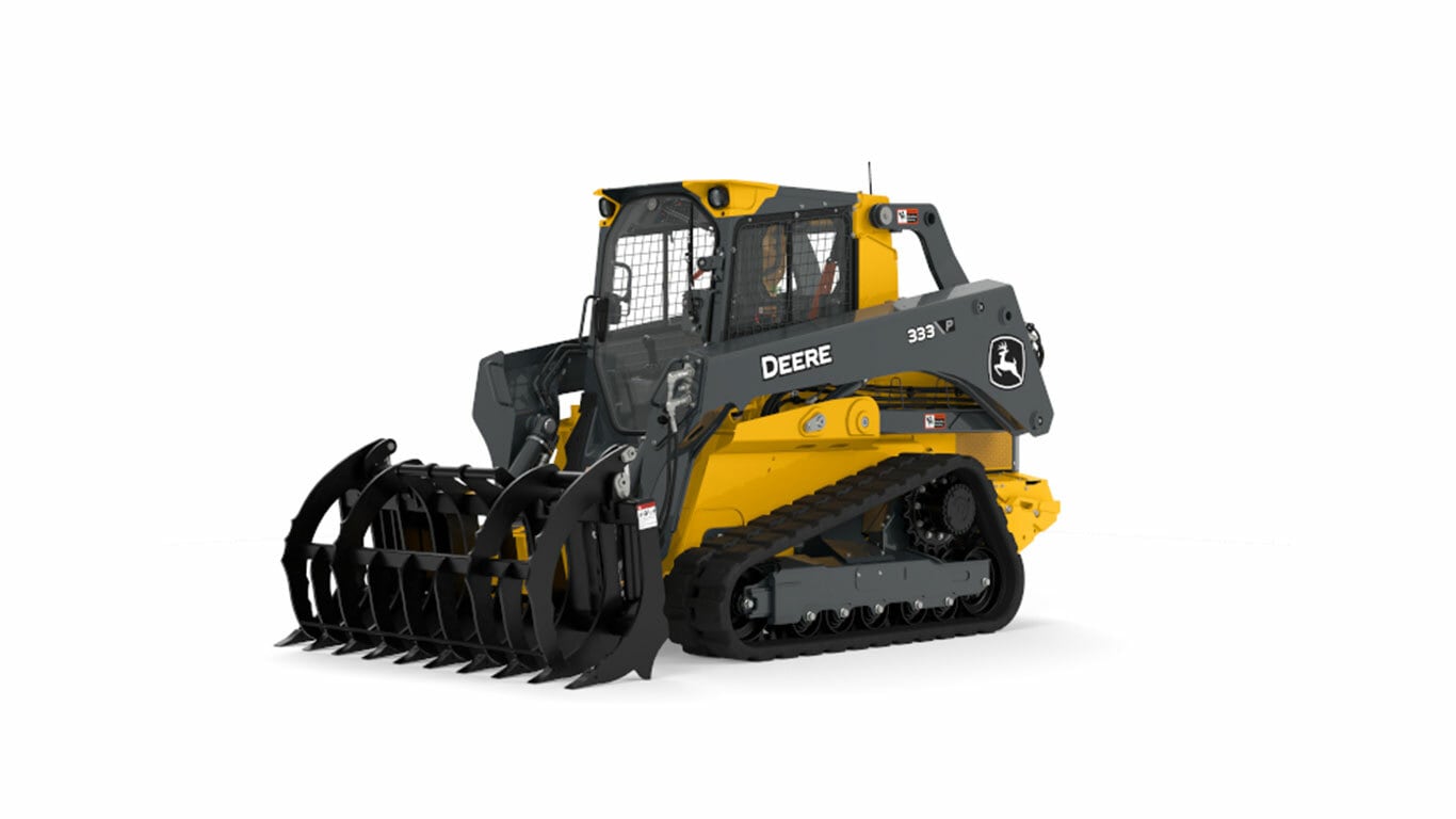 RR84 Root Rake attachment on a 333 P-Tier Compact Track Loader