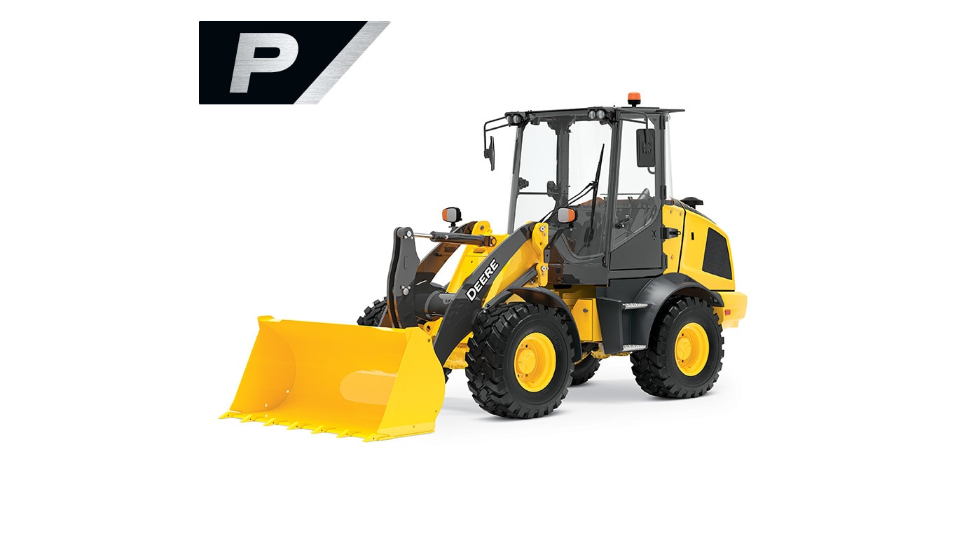 244 P-Tier compact wheel loader on white background