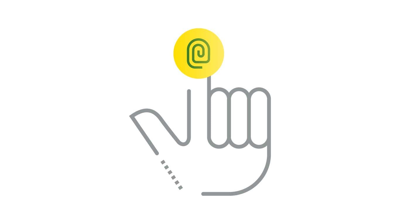 Icône de l'empreinte digitale à la fin d'un doigt pointeur avec la main