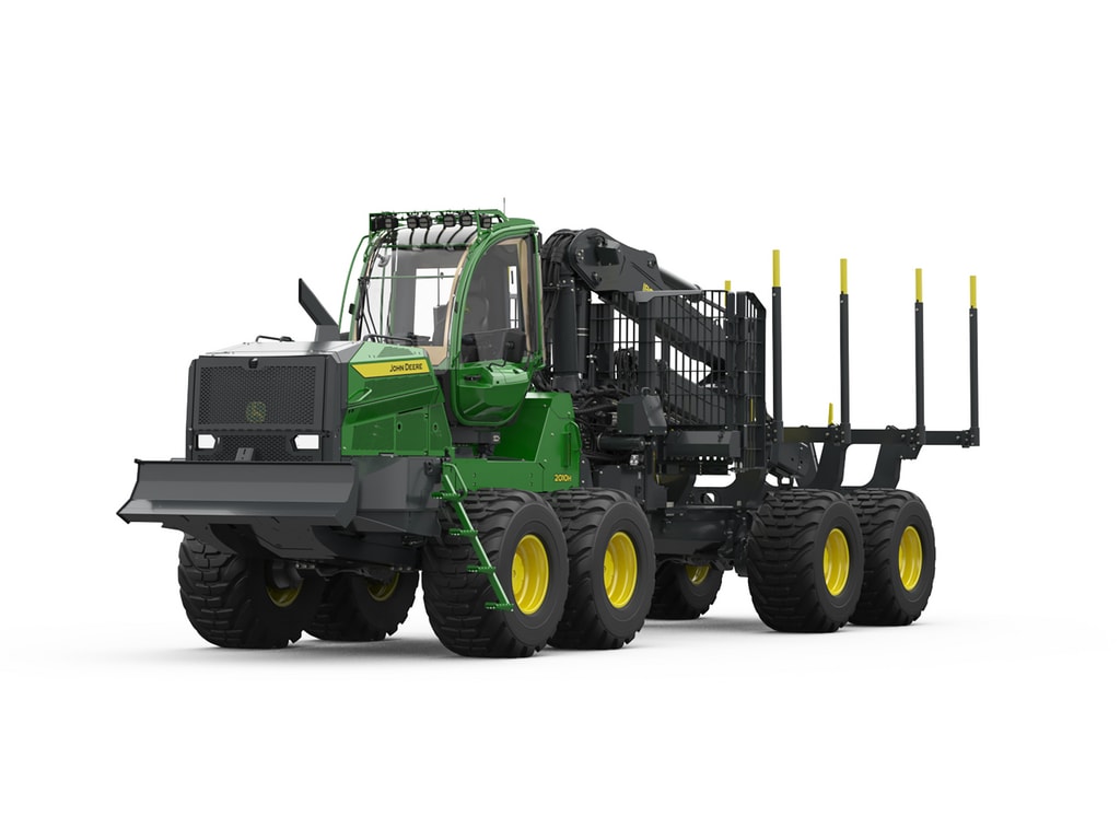 Front-left view of John Deere Forwarder 2010H on a white background