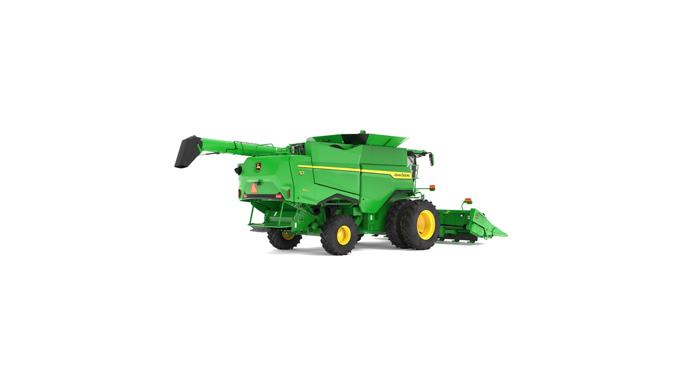 Vue arrière droite de la moissonneuse-batteuse S7 600 sur fond blanc