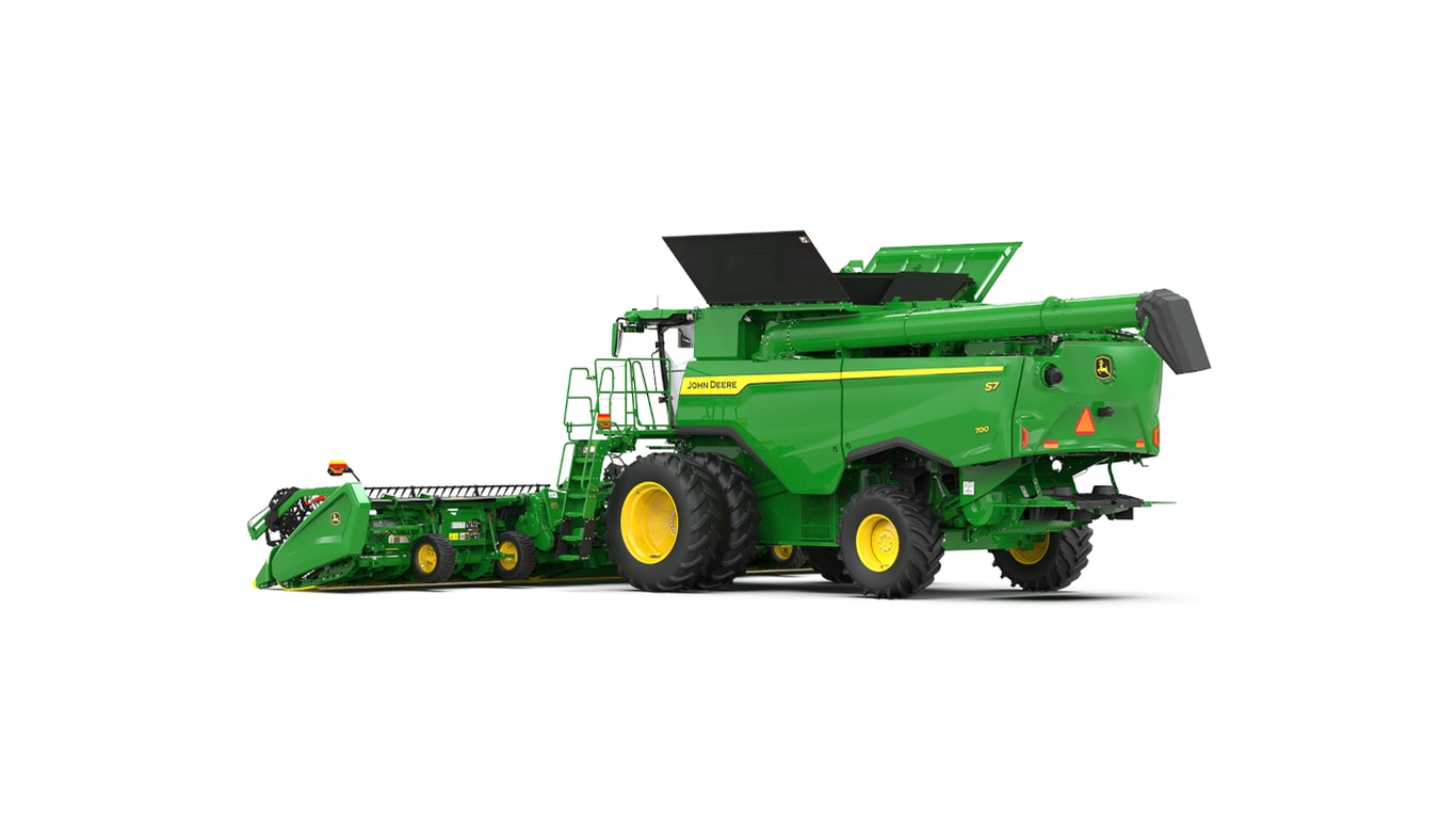 Vue arrière droite de la moissonneuse-batteuse S7 700 sur fond blanc