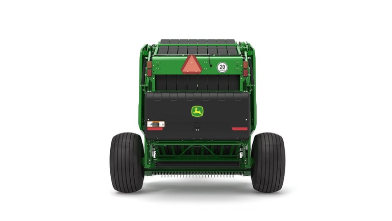 Rear facing 561M Round Baler on a white background