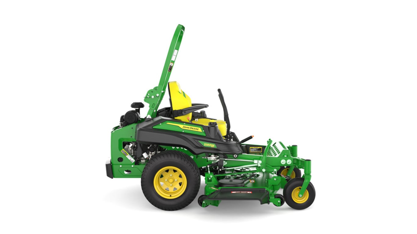 Right view of a green mower with yellow accents