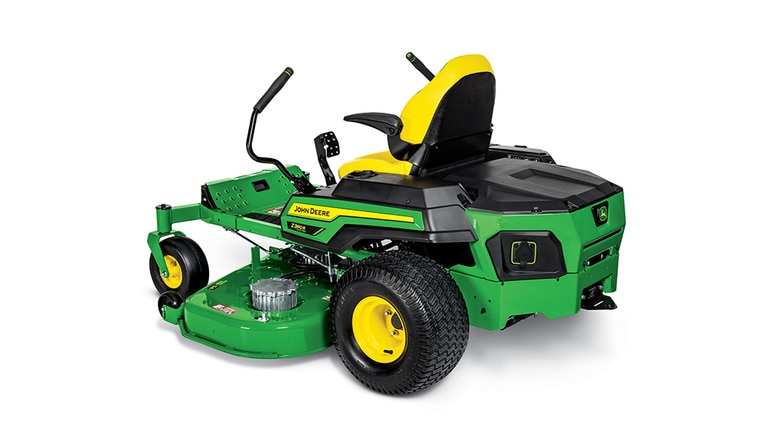 Image studio de la vue arrière gauche d’une tondeuse ZTrak Z380R à rayon de braquage nul