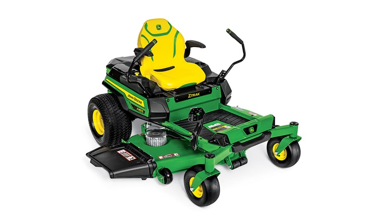 Image studio de la vue avant droite d’une tondeuse ZTrak Z380R à rayon de braquage nul