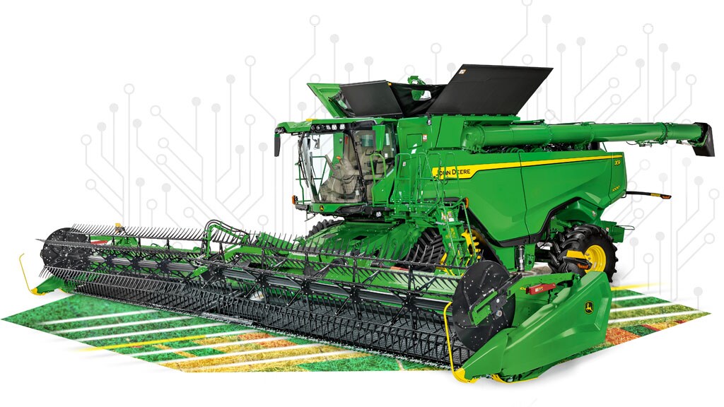 Photo of a John Deere Combine with corn header