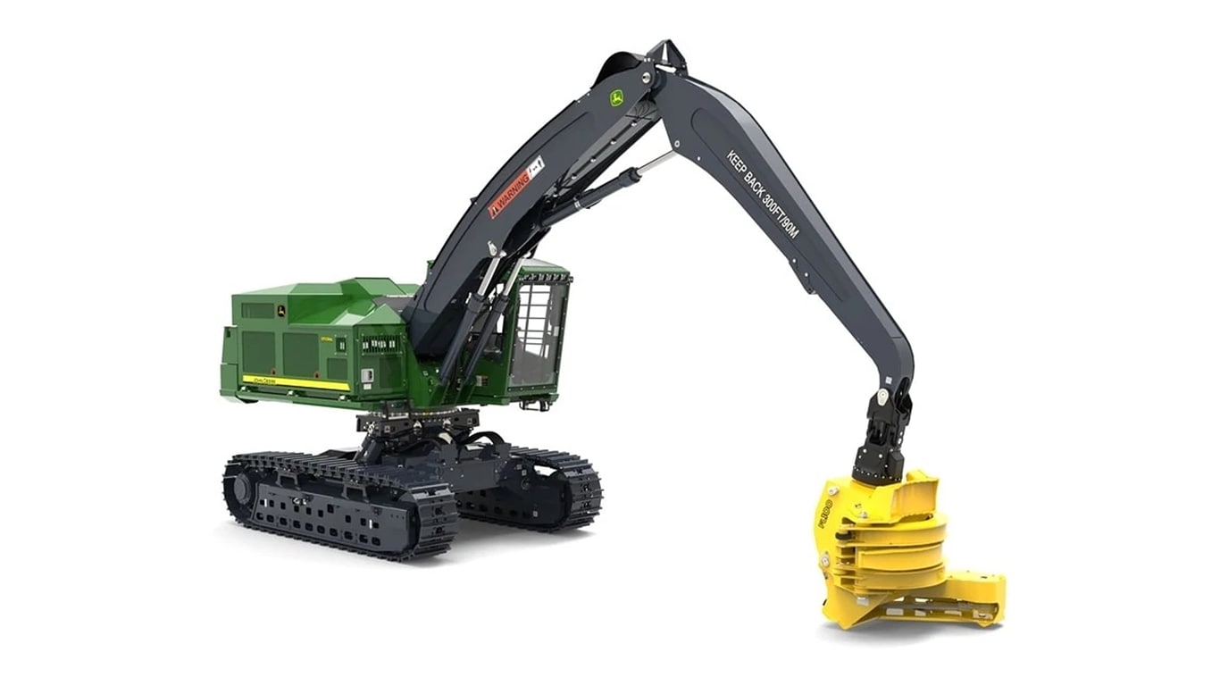 959ML Shovel Logger Directional Feller model with a FL100 felling head on a white background