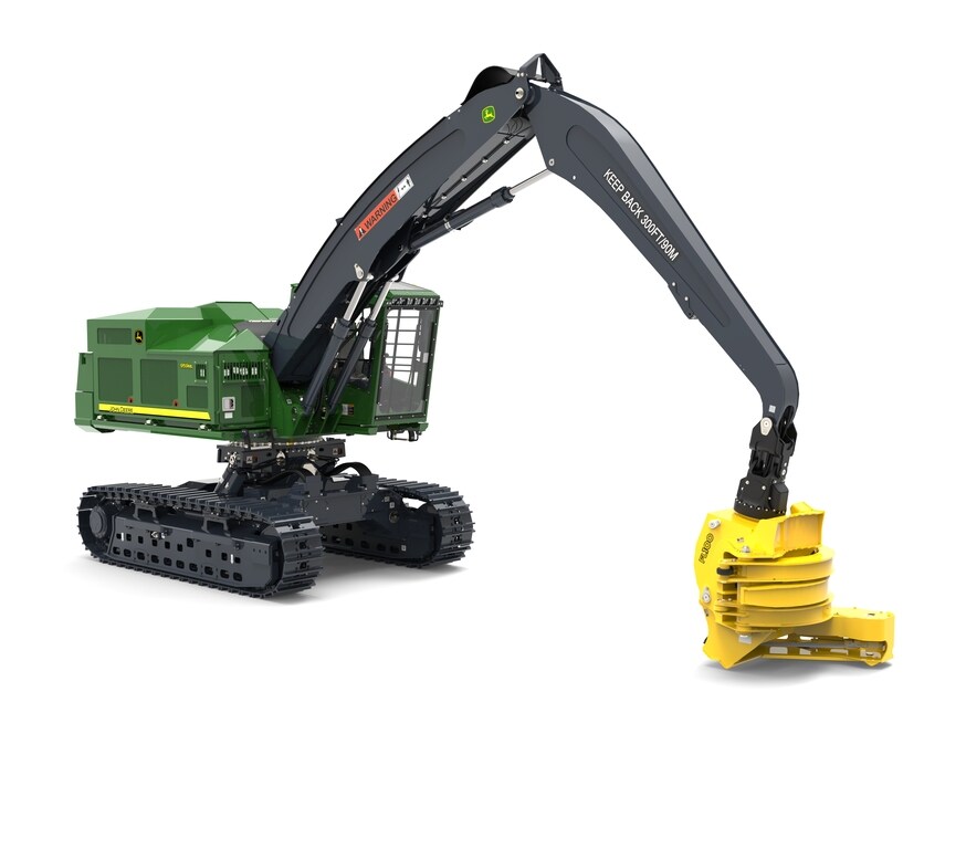 959ML Shovel Logger Directional Feller model with a FL100 felling head on a white background