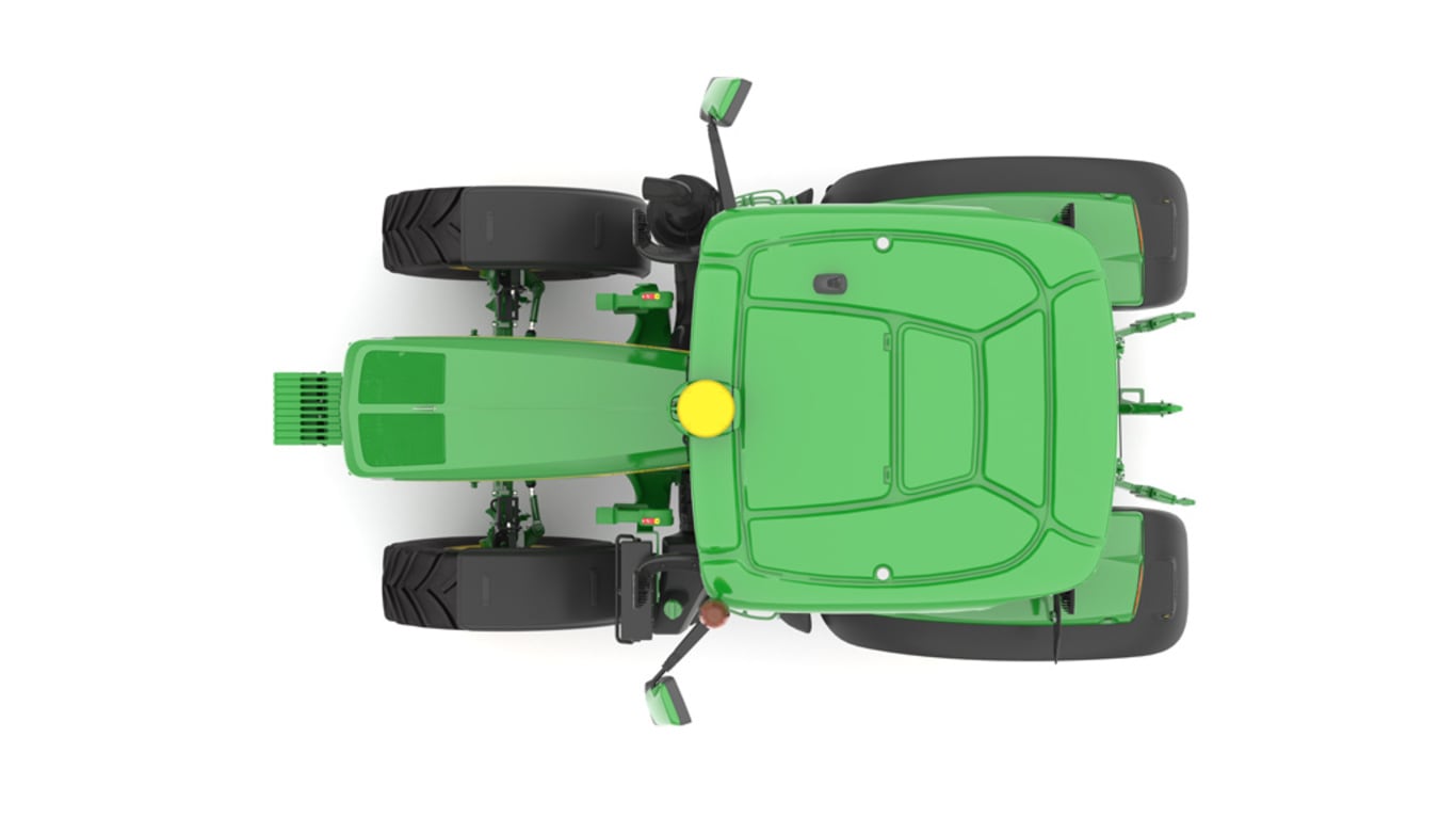 Studio image of the top view of a green 6R 120 Utility Tractor.
