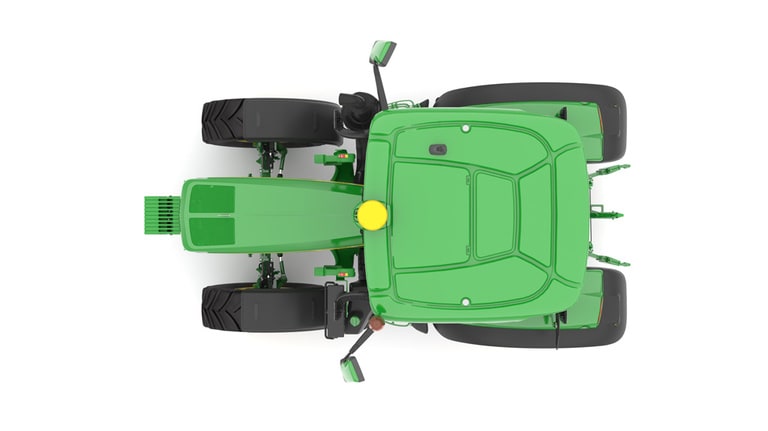 Studio image of the top view of a green 6R 120 Utility Tractor.
