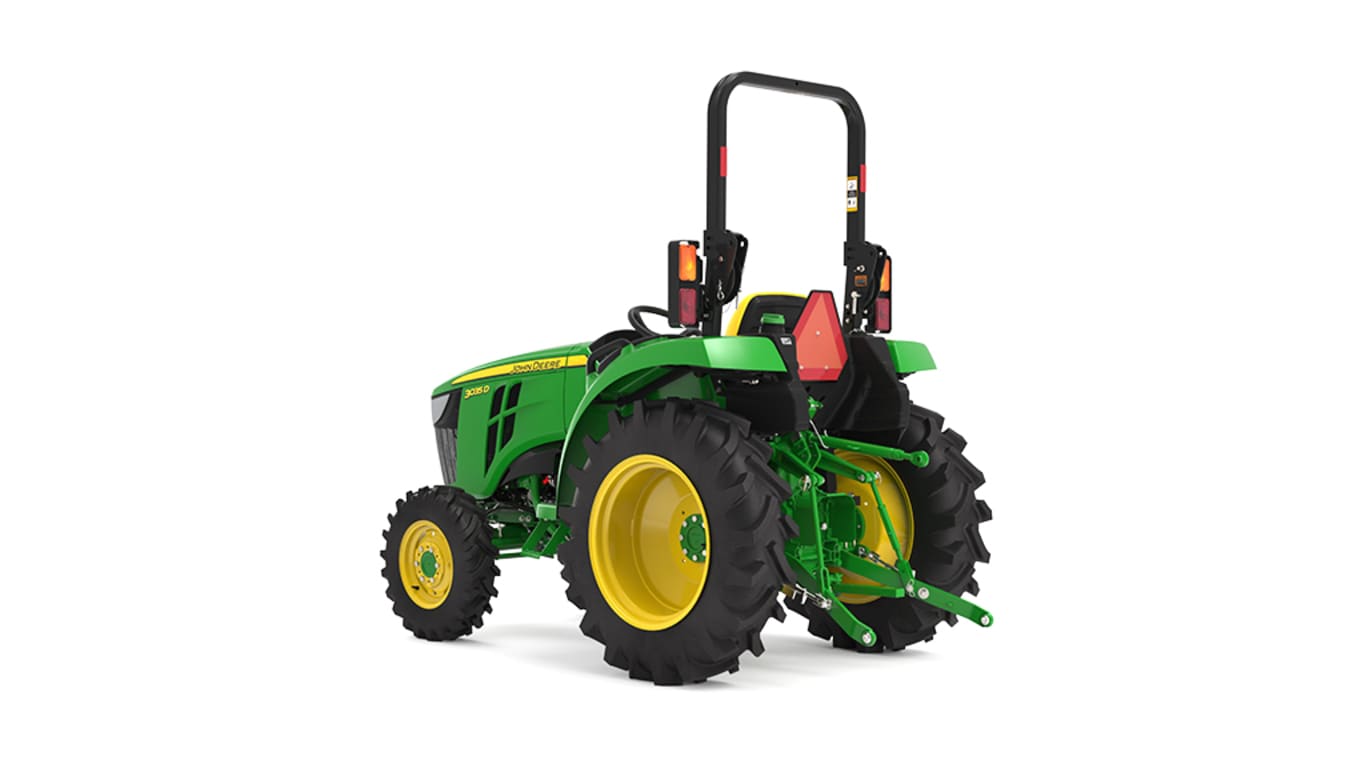 Tracteur compact 3035D vu de l'arrière gauche sur fond blanc